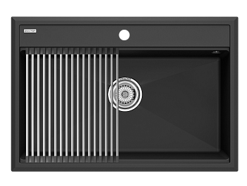 Кухонная мойка + коландер Paulmark PM117551-AN+R375-BS 75х50 цвет черный